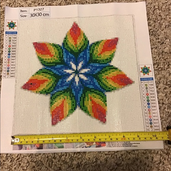 Handmade Diamond Art Completed Geometric Flower - Full Drill - 9 3/8" Square - Picture 7 of 9